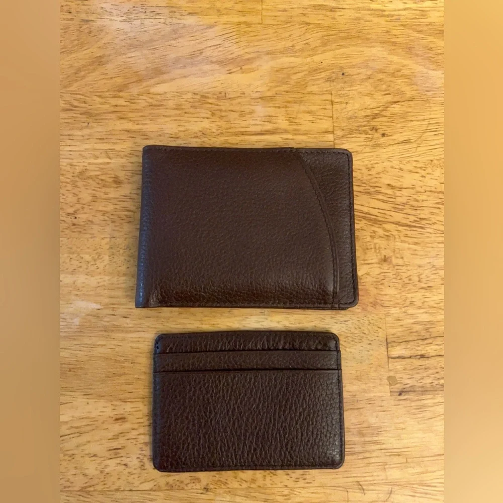 Stafford full grain leather bifold wallet removable pass case card